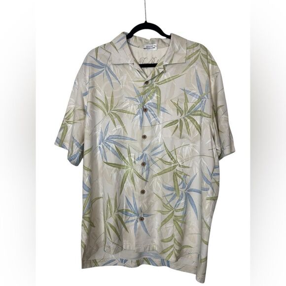 TOMMY BAHAMA BEIGE FLORAL TROPICAL HAWAIIAN BUTTON UP SHORT SLEEVE SHIRT LARGE - Picture 5 of 8